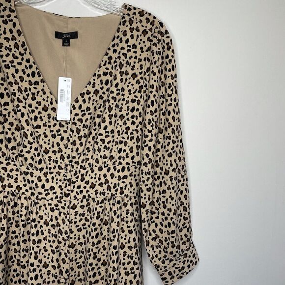 J CREW Womens Brown Leopard Button Front Midi Dress NEW $148 Long Sleeve SZ: 2 - Picture 5 of 11